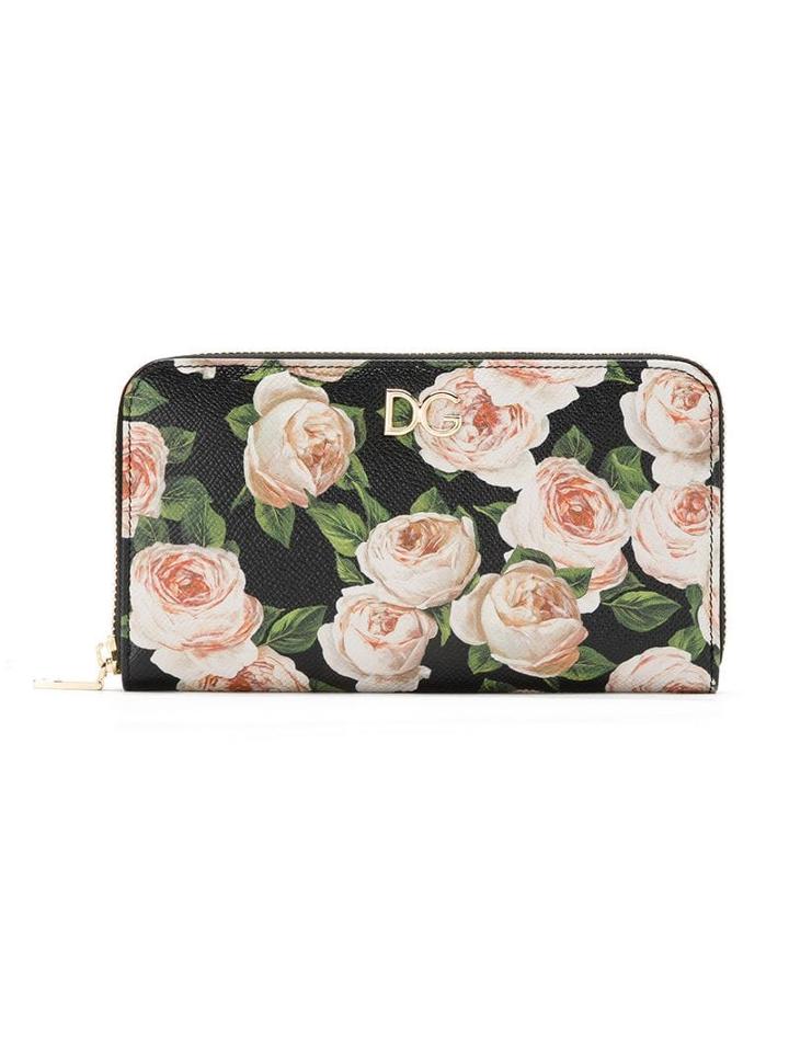Dolce & Gabbana Rose Bloom Printed Wallet - Black