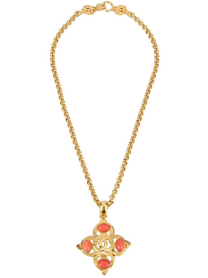 Chanel Vintage Cc Logo Stone Pendant Necklace