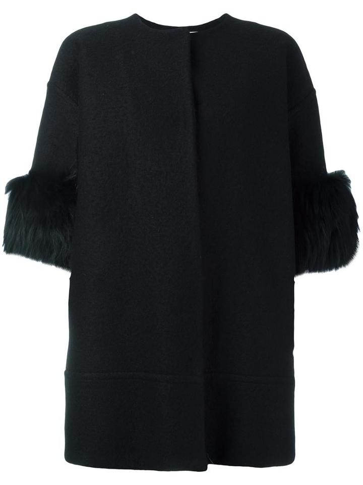 Ava Adore Furred Sleeve Coat, Women's, Size: 44, Black, Wool/acrylic/raccoon Dog
