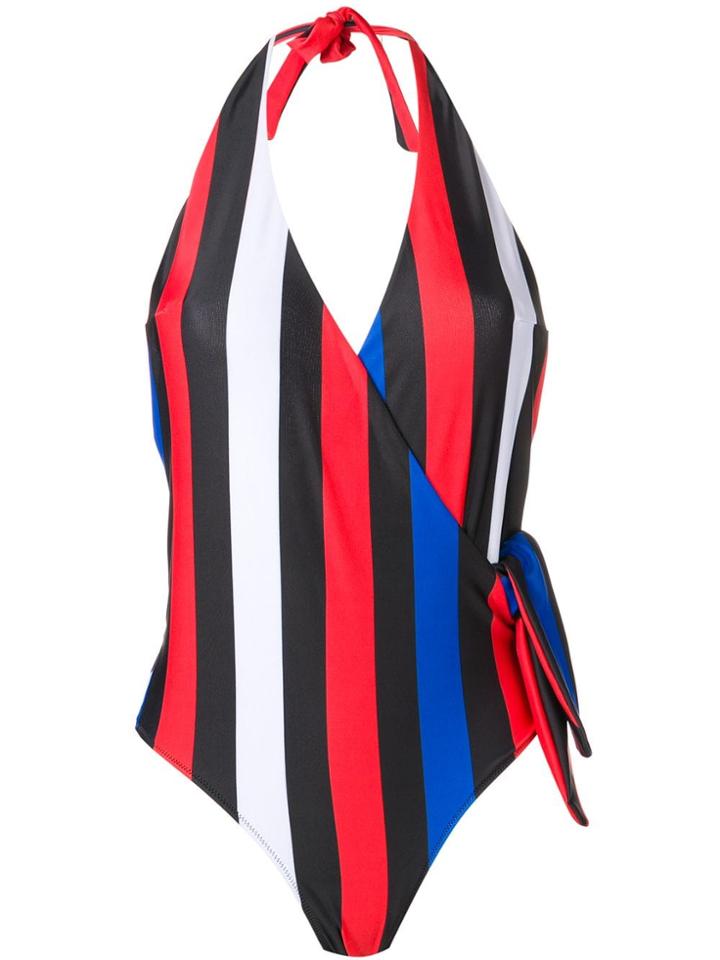 Msgm Halterneck Striped One-piece Swimsuit - Black