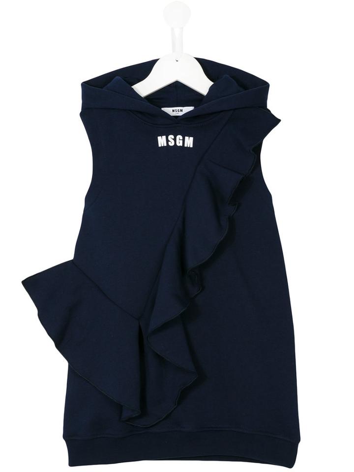 Msgm Kids - Logo Print Sleeveless Hoody - Kids - Cotton - 12 Yrs, Blue