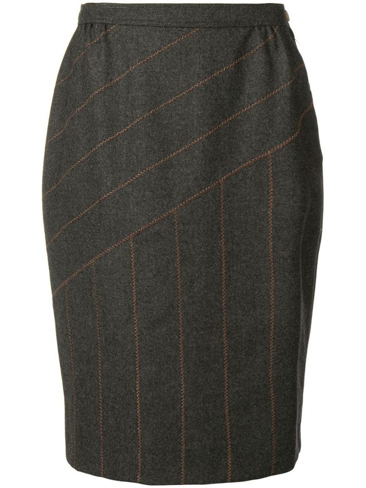 Fendi Vintage Panelled Stitch Pencil Skirt - Grey