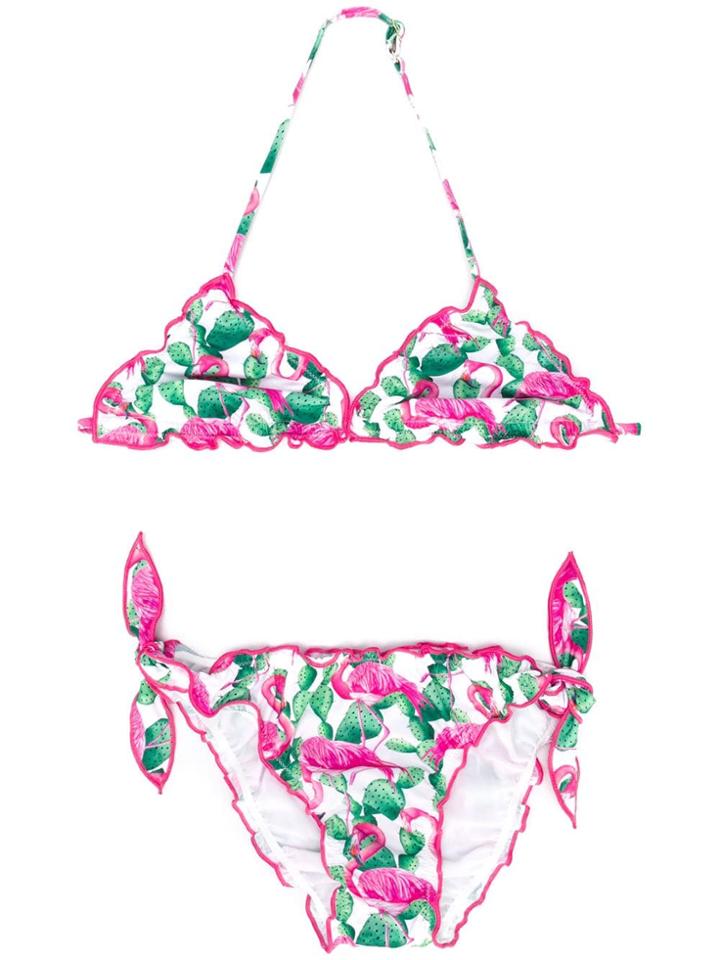 Mc2 Saint Barth Kids Teen Ruffle-trim Flamingo Bikini - Green