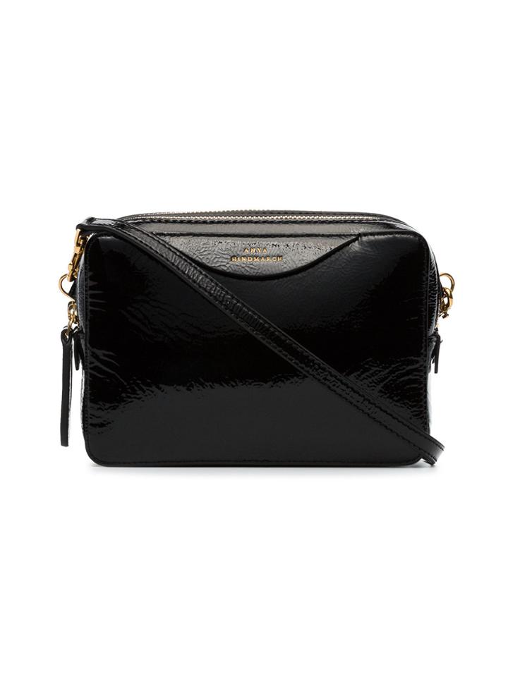 Anya Hindmarch Black Double Stack Patent Leather Clutch Bag