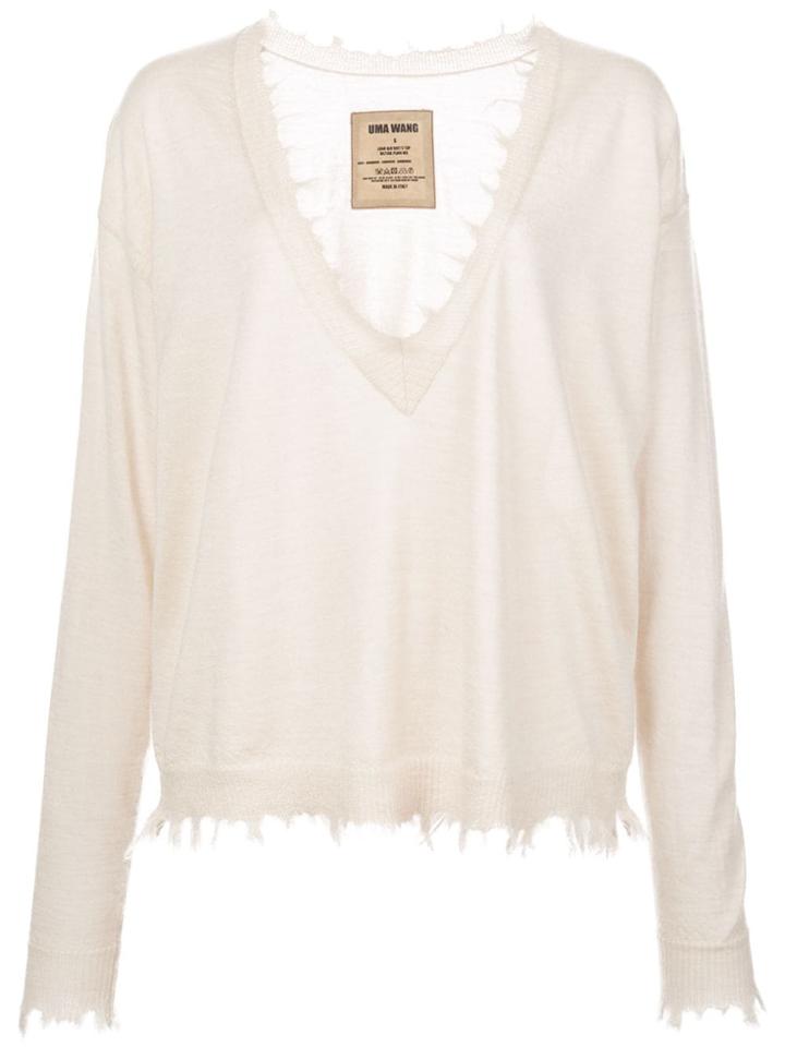Uma Wang Distressed Fine Knit Jumper - White