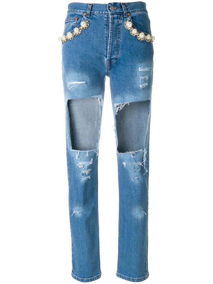 Forte Couture Cut-out Cropped Jeans - Blue