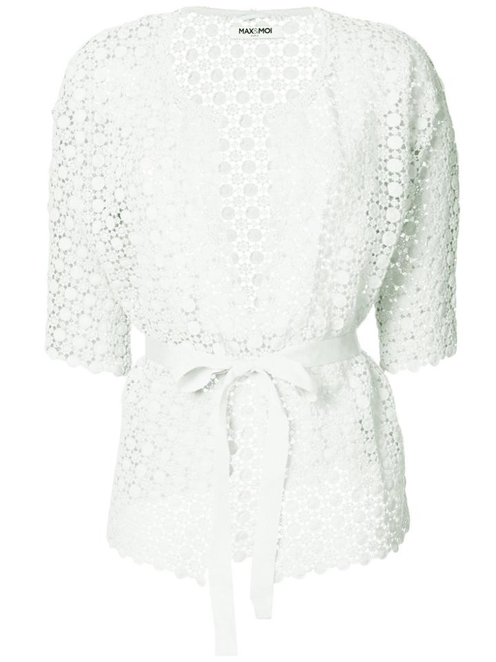 Max & Moi Openwork Lace Belted Cardigan - Green