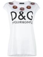 Dolce & Gabbana Floral Logo Print T-shirt, Women's, Size: 40, White, Cotton/plastic/resin/silk