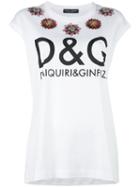 Dolce & Gabbana Floral Logo Print T-shirt, Women's, Size: 40, White, Cotton/plastic/resin/silk