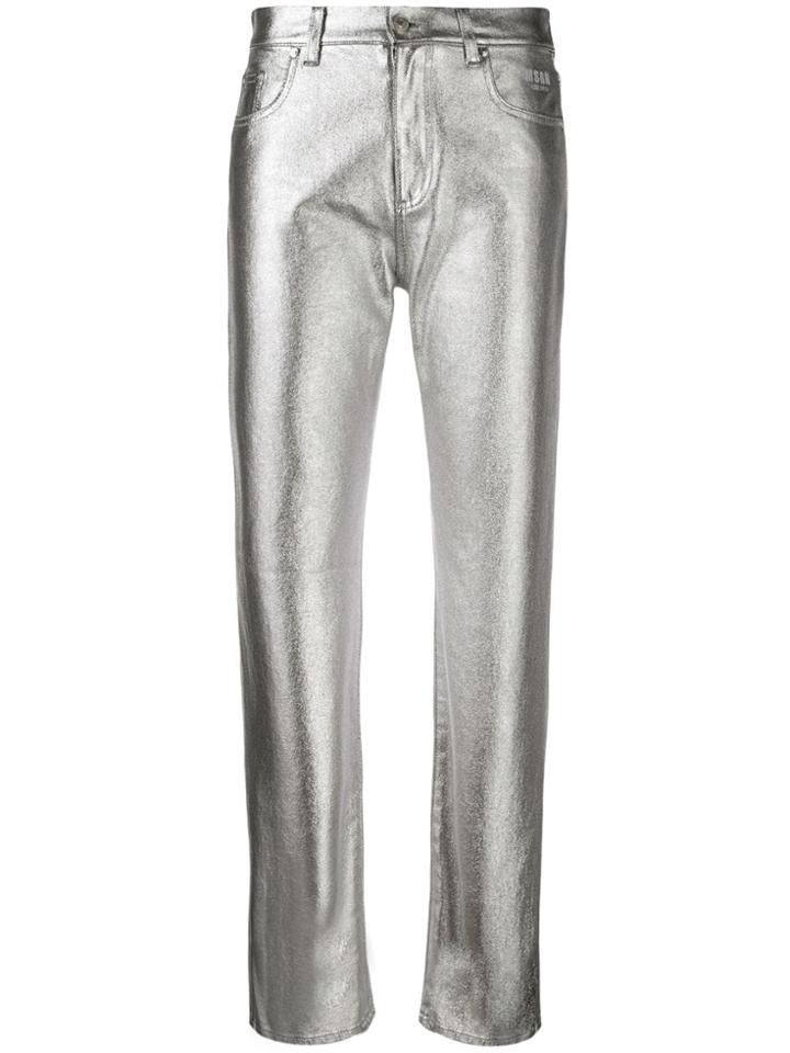 Msgm Metallic Finish Coated Jeans - Silver