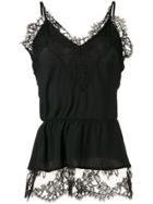 Msgm Fitted Lace Trim Cami Top - Black