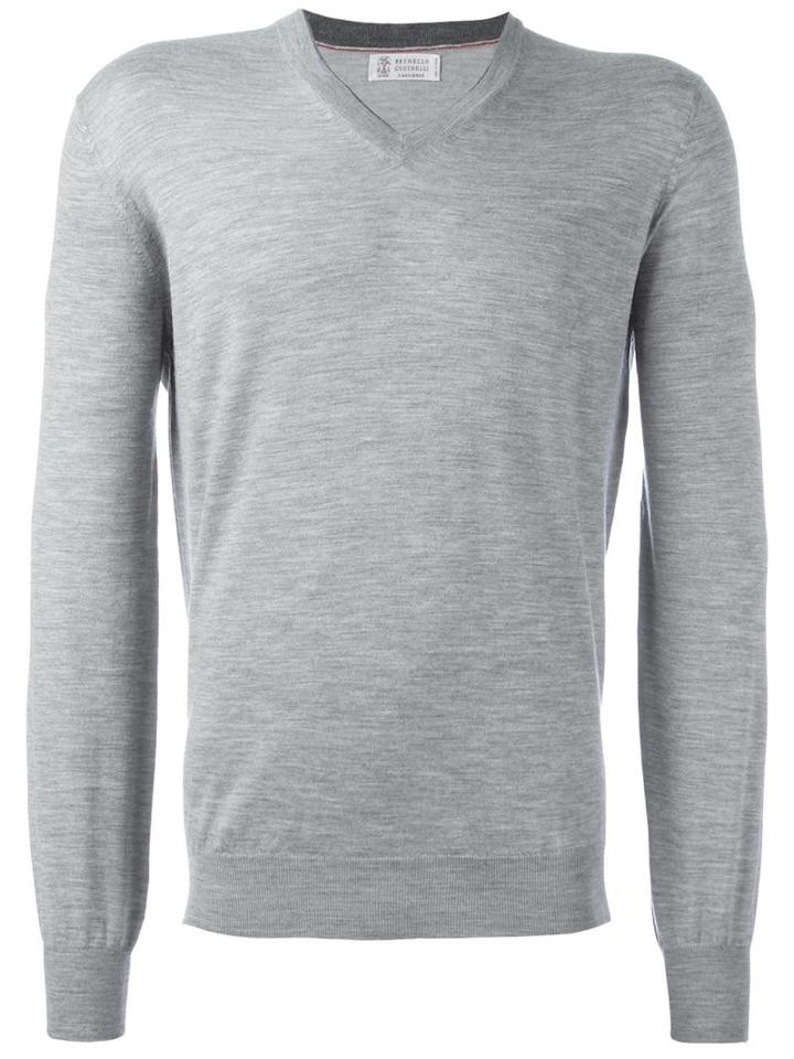 Brunello Cucinelli V-neck Jumper, Men's, Size: 52, Grey, Cashmere/wool