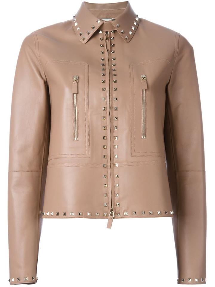 Valentino Rockstud Jacket, Women's, Size: 44, Nude/neutrals, Lamb Skin