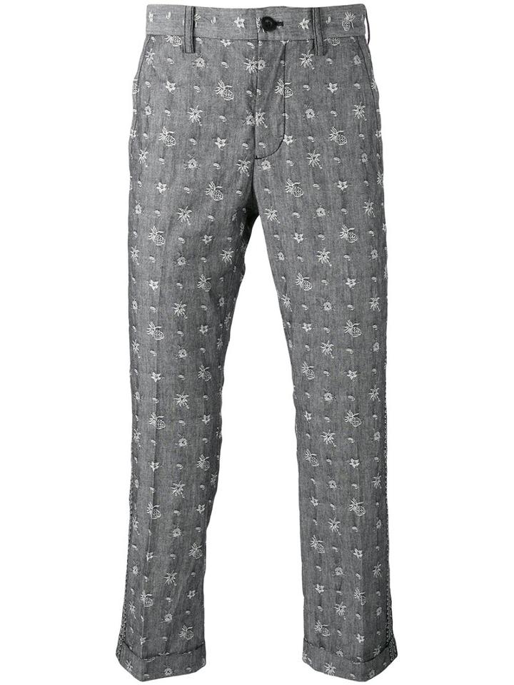 Sacai - Aloha Embroidered Trousers - Men - Cotton - 4, Grey, Cotton