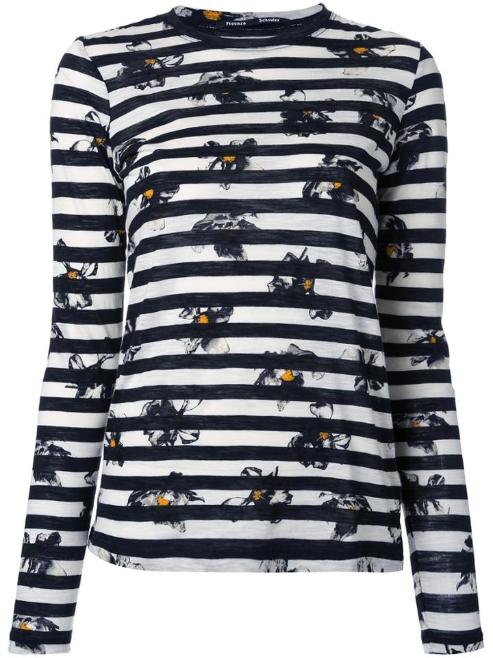 Proenza Schouler Falling Flower Print Striped T-shirt - White