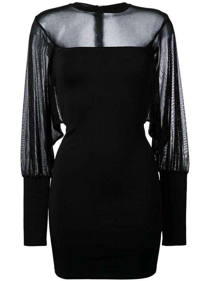 Balmain - Sheer Panel Fitted Dress - Women - Polyamide/spandex/elastane/viscose - 40, Black, Polyamide/spandex/elastane/viscose
