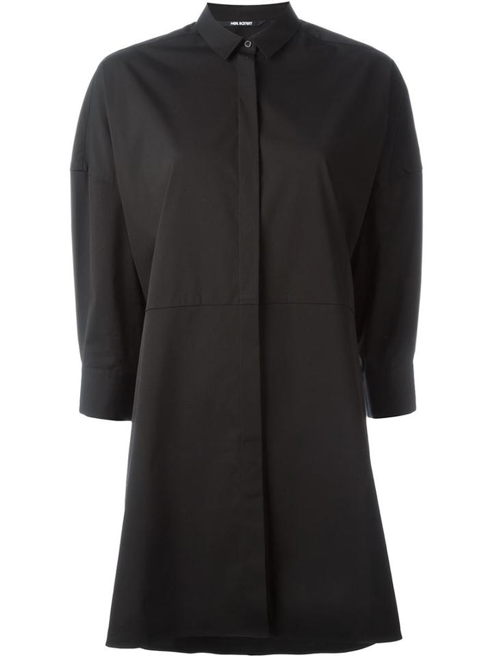 Neil Barrett Long Line Flared Shirt, Women's, Size: Medium, Black, Cotton/polyamide/spandex/elastane
