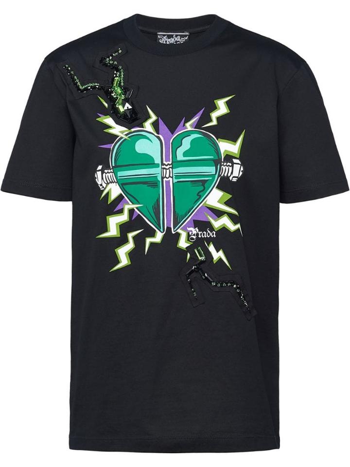 Prada Electric Heart Print T-shirt - Black