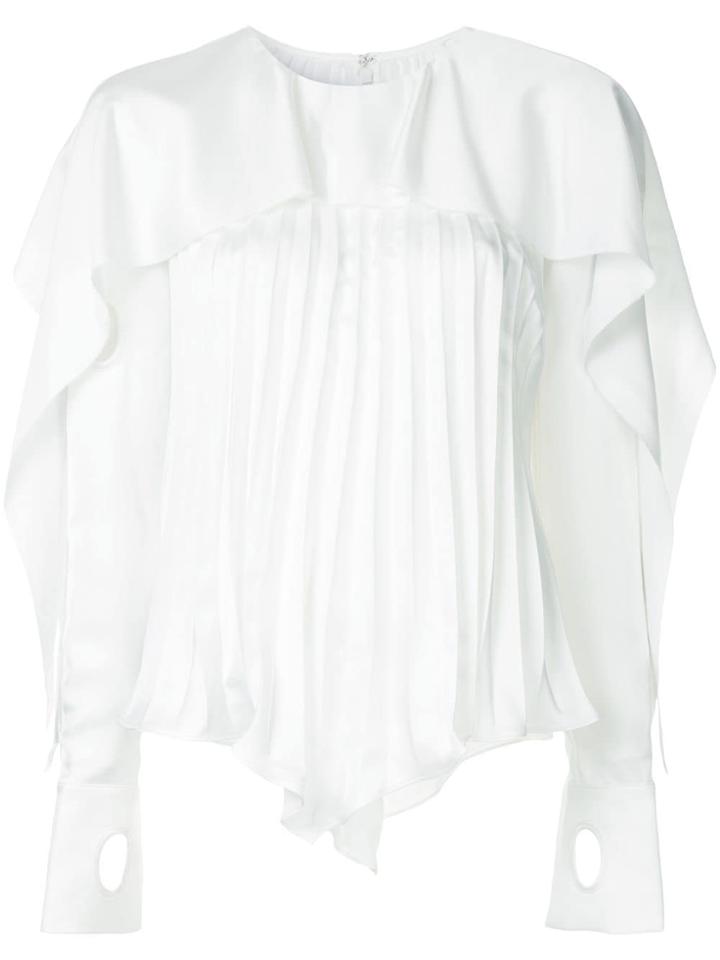 Self-portrait Pleated Ruffle Trim Blouse - White