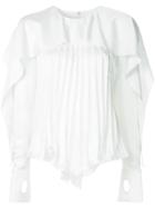 Self-portrait Pleated Ruffle Trim Blouse - White