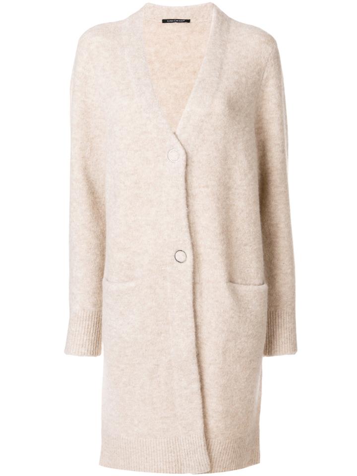 Luisa Cerano Long V-neck Cardigan - Nude & Neutrals