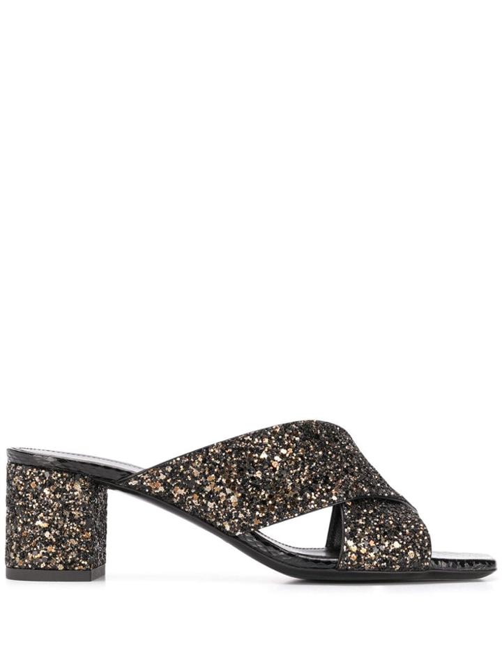 Saint Laurent Loulou Glittered Sandals - Black