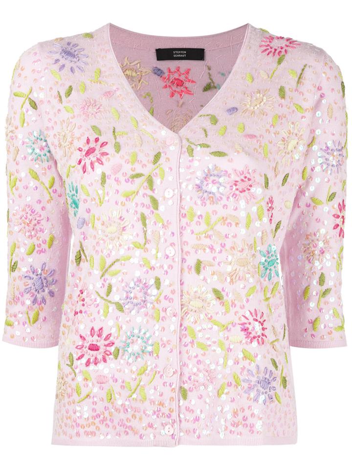 Steffen Schraut Floral Motif Cardigan, Women's, Size: 38, Pink/purple, Viscose/polyamide/polyester/cashmere