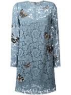 Valentino 'japanese Butterfly' Embroidered Heavy Lace Dress, Women's, Size: 42, Blue, Silk/spandex/elastane