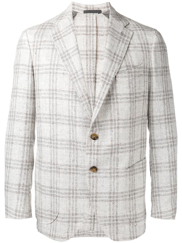 Eleventy Checked, Slim Fitting Blazer - Nude & Neutrals
