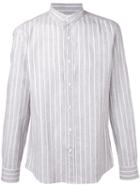 Brunello Cucinelli Striped Shirt, Men's, Size: Large, Grey, Cotton/linen/flax