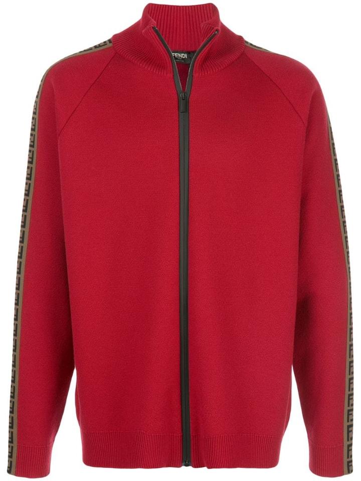 Fendi Ff Stripes Zipped Cardigan - Red
