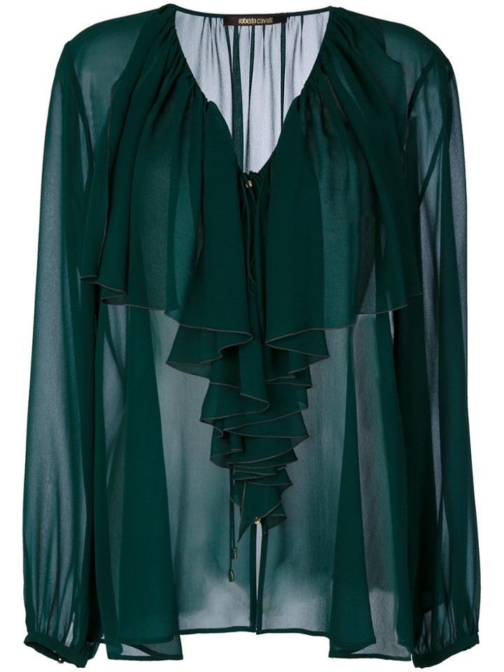 Roberto Cavalli Frilled Neck Sheer Blouse - Green