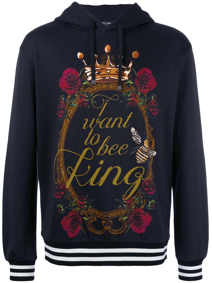 Dolce & Gabbana I Want To Be King Print Hoodie, Men's, Size: 48, Black, Cotton