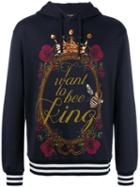 Dolce & Gabbana I Want To Be King Print Hoodie, Men's, Size: 48, Black, Cotton