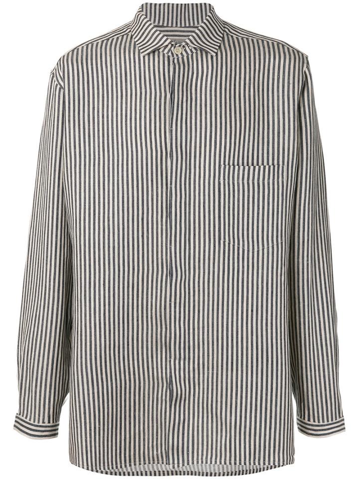 Yohji Yamamoto - Woven Stripe Shirt - Men - Linen/flax - S, Grey, Linen/flax