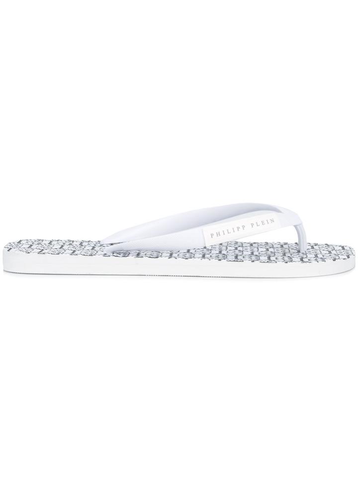 Philipp Plein Logo Print Flip Flops - White
