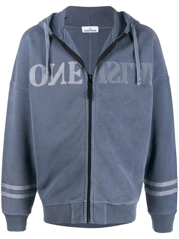 Stone Island Contrast-panel Hooded Sweatshirt - Blue