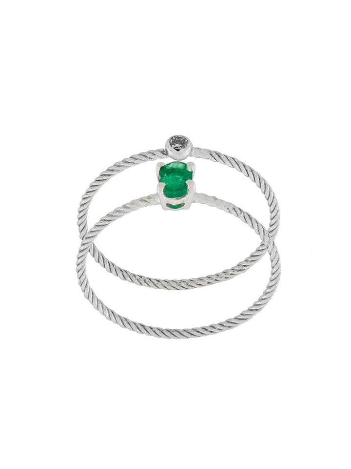 Wouters & Hendrix Gold Emerald & Diamond Set Of Two Rings - White Gold