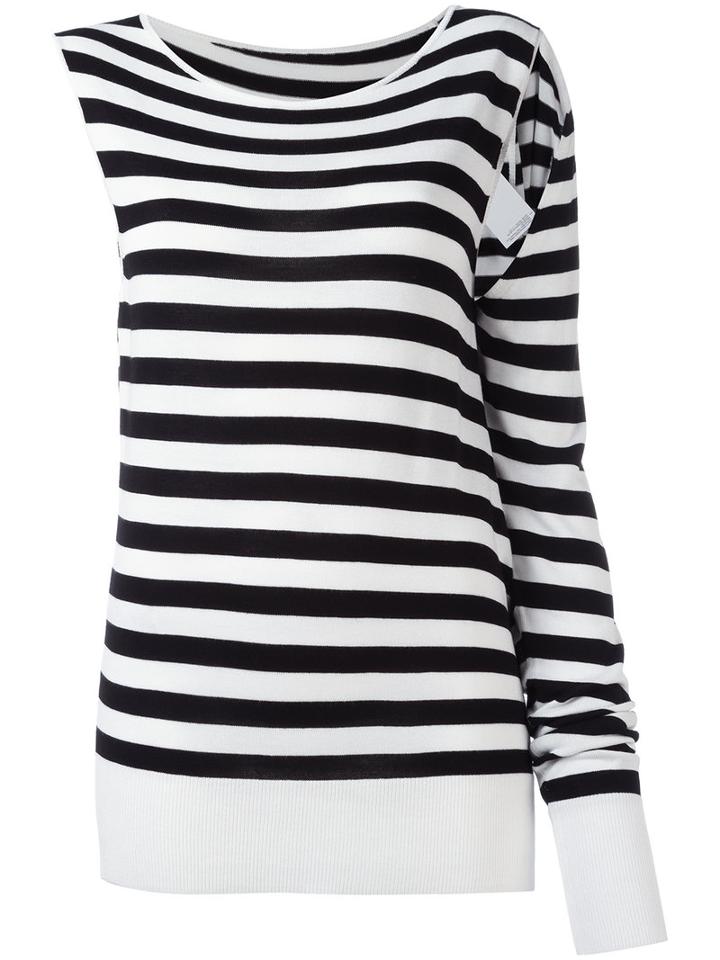 Mm6 Maison Margiela Asymmetric Striped Sweatshirt, Women's, Size: Medium, Black, Viscose