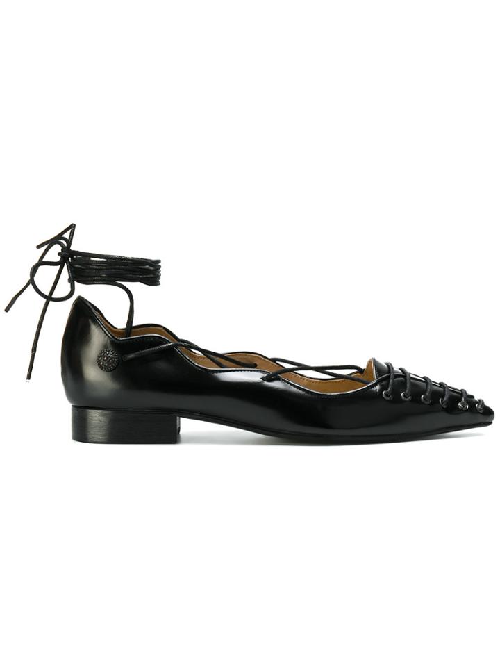 Rue St Lace Up Ballerinas - Black