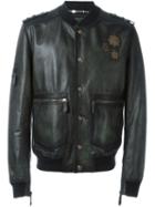 Philipp Plein 'insidious' Bomber Jacket, Men's, Size: Xl, Green, Calf Leather/polyamide/spandex/elastane/virgin Wool