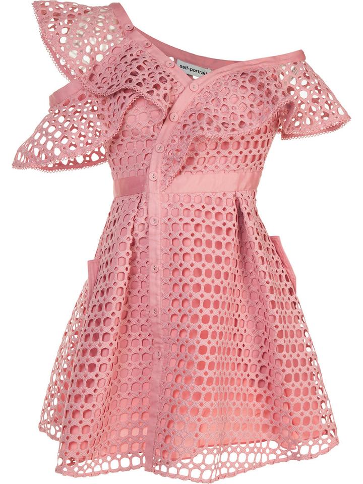 Self-portrait - Lace Frill Mini Dress - Women - Polyester - 8, Pink/purple, Polyester