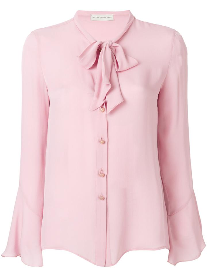 Etro Sheer Pussy-bow Blouse - Pink & Purple