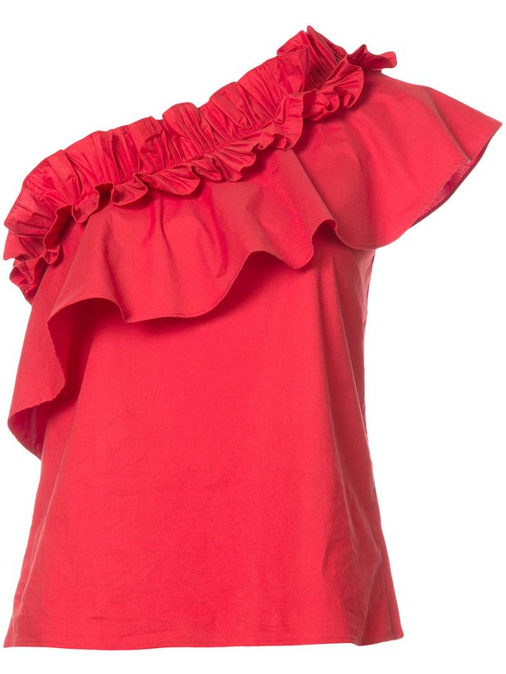 Saloni - Frill Asymmetric Blouse - Women - Cotton/spandex/elastane - 2, Red, Cotton/spandex/elastane