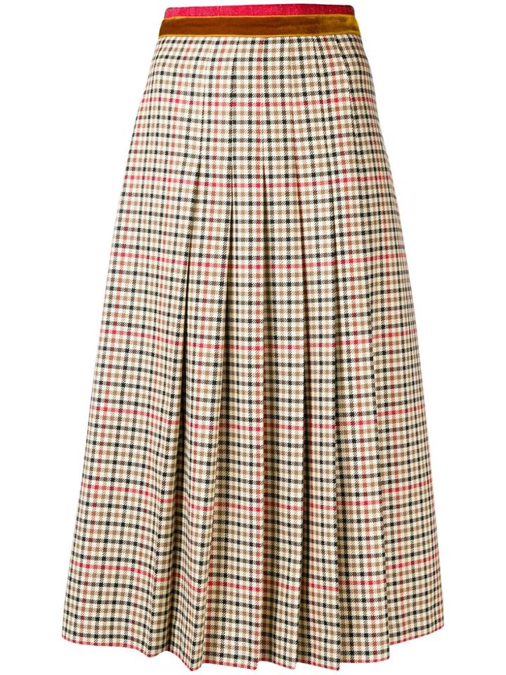 Gucci Pleated Check Midi Skirt - Nude & Neutrals