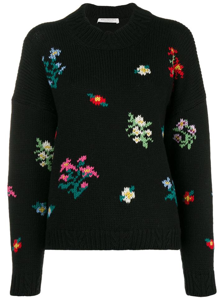 Philosophy Di Lorenzo Serafini Floral Intarsia Sweater - Black