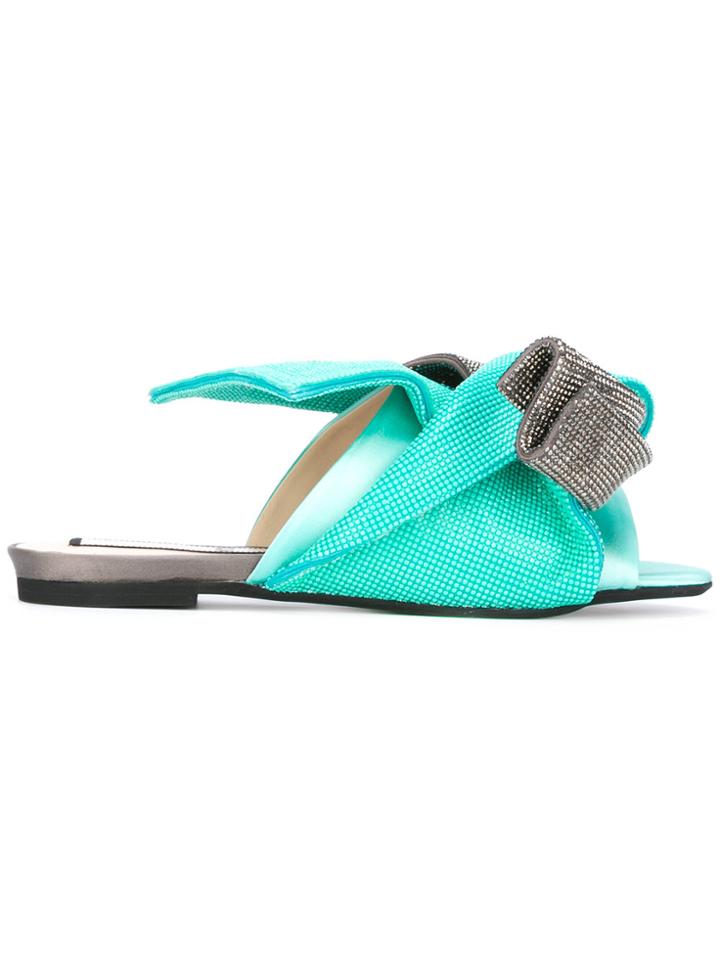 No21 Metallic Bow Flat Sandals - Green