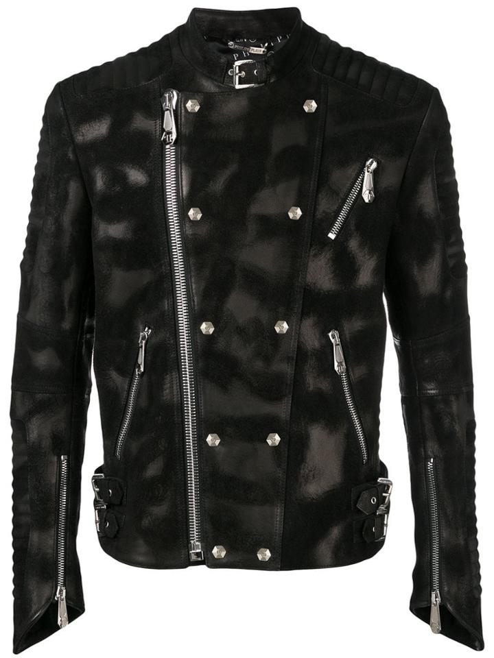 Philipp Plein Zip Detail Biker Jacket - Black