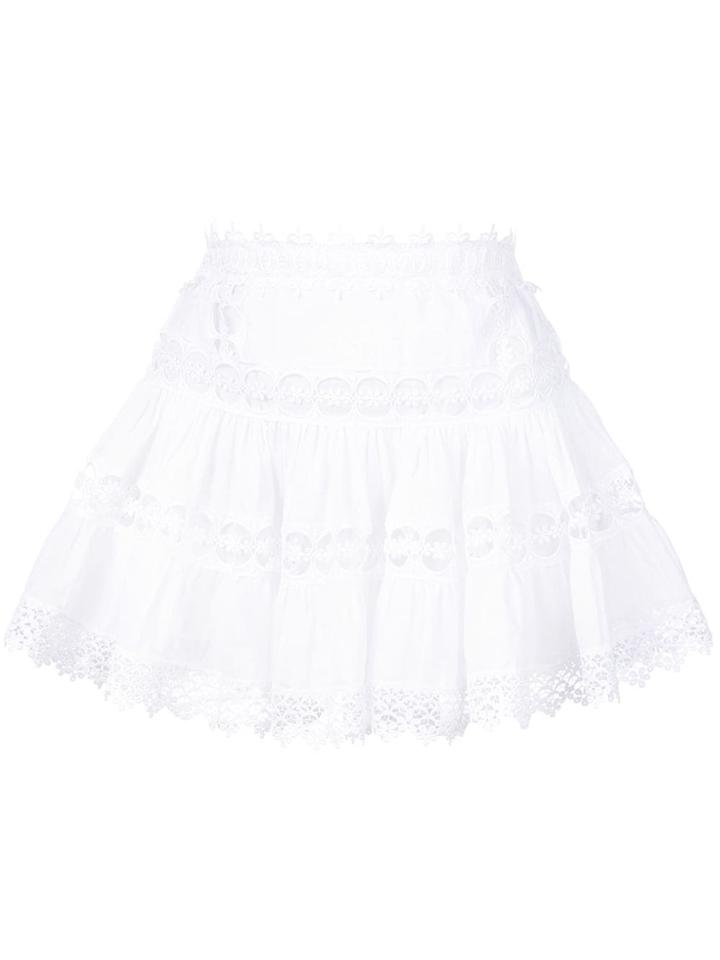 Charo Ruiz Embroidered Full Mini Skirt - White