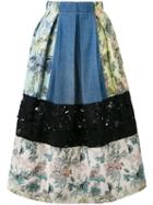 Marna Ro - Patchwork Pleated Skirt - Women - Cotton/polyester/other Fibres - Xs, Blue, Cotton/polyester/other Fibres